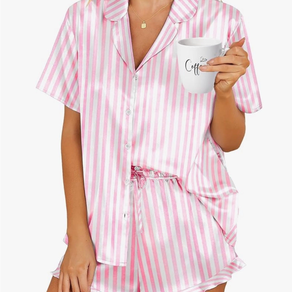 Pink Striped Women's Satin Pajama Set